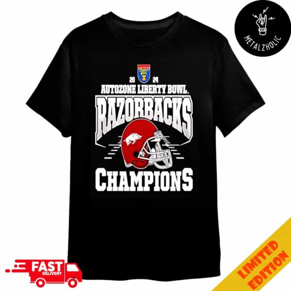 Arkansas Razorbacks 2024 Autozone Liberty Bowl Champions Helmet NCAAF Bowl Games 2024-2025 Merchandise T-Shirt