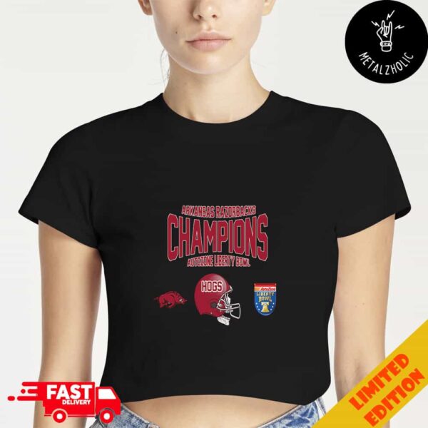 Arkansas Razorbacks Champions Skull Helmet Logo Autozone Liberty Bowl 2024 NCAAF Bowl Games 2024-2025 Cropped T-Shirt