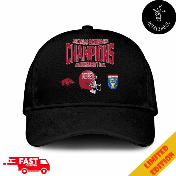 Arkansas Razorbacks Champions Skull Helmet Logo Autozone Liberty Bowl 2024 NCAAF Bowl Games 2024-2025 Hat Cap