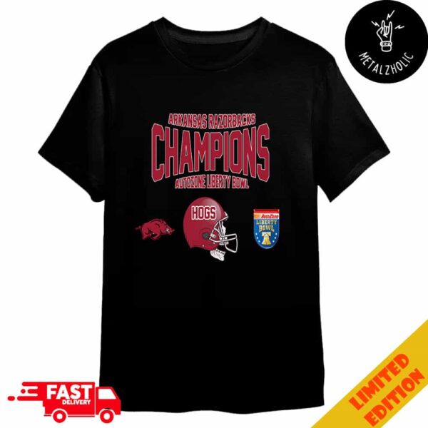 Arkansas Razorbacks Champions Skull Helmet Logo Autozone Liberty Bowl 2024 NCAAF Bowl Games 2024-2025 Merchandise T-Shirt