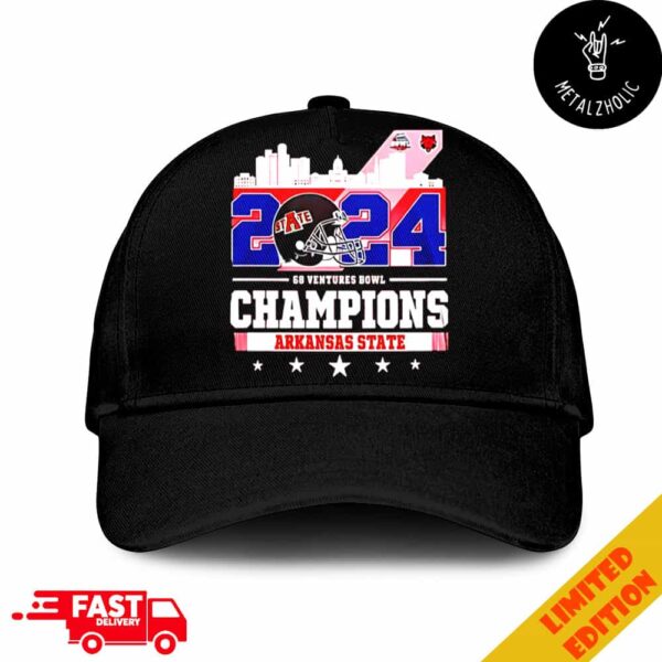 Arkansas State Red Wolves Football 68 Ventures Bowl Champions 2024 City Skyline NCAAF Bowl Games 2024-2025 Hat Cap