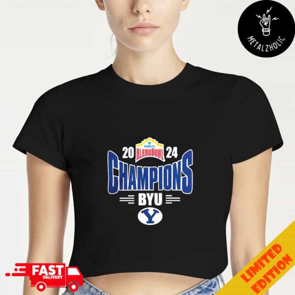 BYU Cougars Football Valero Alamo Bowl 2024 Champions Logo Tee NCAAF Bowl Games 2024-2025 Cropped T-Shirt