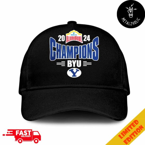 BYU Cougars Football Valero Alamo Bowl 2024 Champions Logo Tee NCAAF Bowl Games 2024-2025 Hat Cap