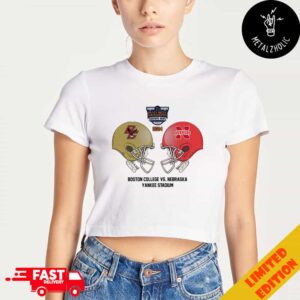 Bad Boy Mowers Pinstripe Bowl NCAA 2024-2025 Bowl Games Boston College Eagles vs Nebraska Cornhuskers At Yankee Stadium Skull Helmet Head To Head Lady’s Cropped T-Shirt