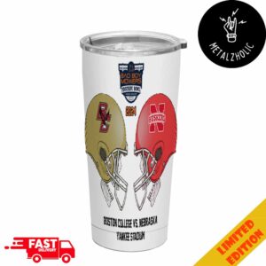 Bad Boy Mowers Pinstripe Bowl NCAA 2024-2025 Bowl Games Boston College Eagles vs Nebraska Cornhuskers At Yankee Stadium Skull Helmet Head To Head Tumbler-Mug-Cup With Straw