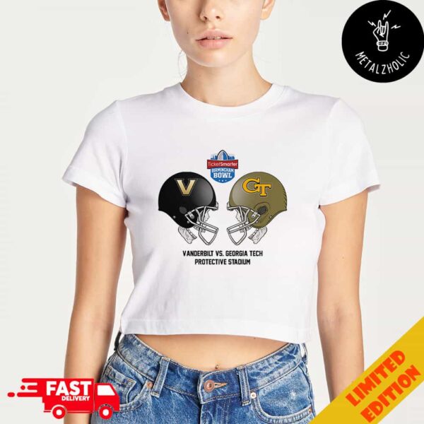 Birmingham Bowl NCAA 2024-2025 Bowl Games Vanderbilt Commodores vs Georgia Tech Yellow Jackets At Protective Stadium Skull Helmet Head To Head Lady’s Cropped T-Shirt