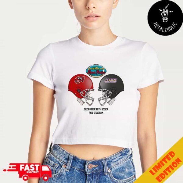 Boca Raton Bowl NCAA 2024-2025 Bowl Games Western Kentucky Hilltoppers vs James Madison Dukes At FAU Stadium Skull Helmet Head To Head Lady’s Cropped T-Shirt