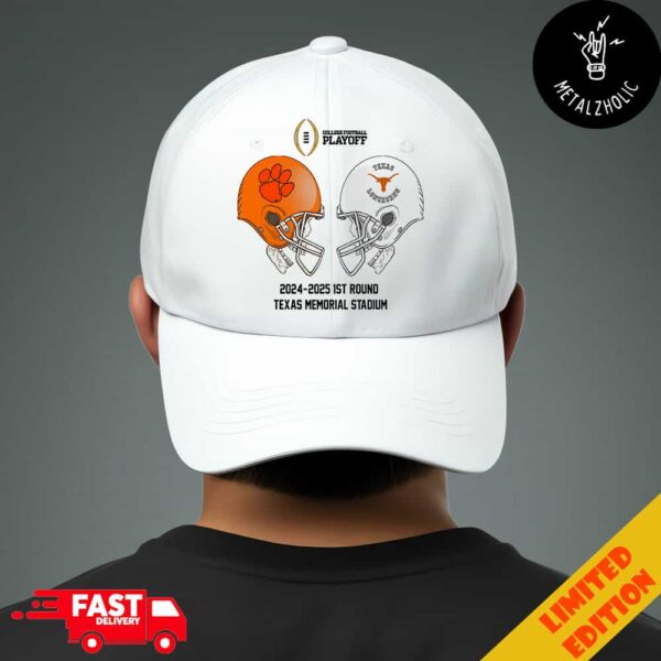 CFB Playoff 2024-2025 1st Round NCAA Bowl Games Clemson Tigers vs Texas Longhorns At Texas Memorial Stadium Skull Helmet Head To Head Classic Hat Cap