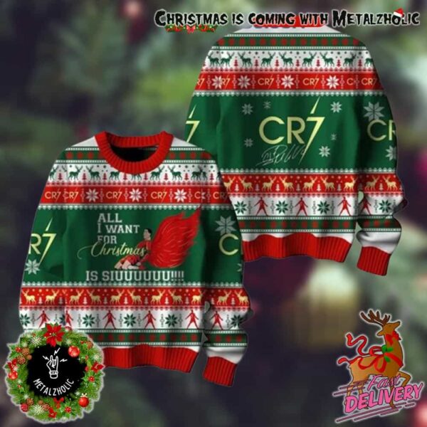 CR7 Ronaldo The Goat All I Want For Christmas Is Siuu With You 2024 Ugly Sweater Holiday Gift For Fans