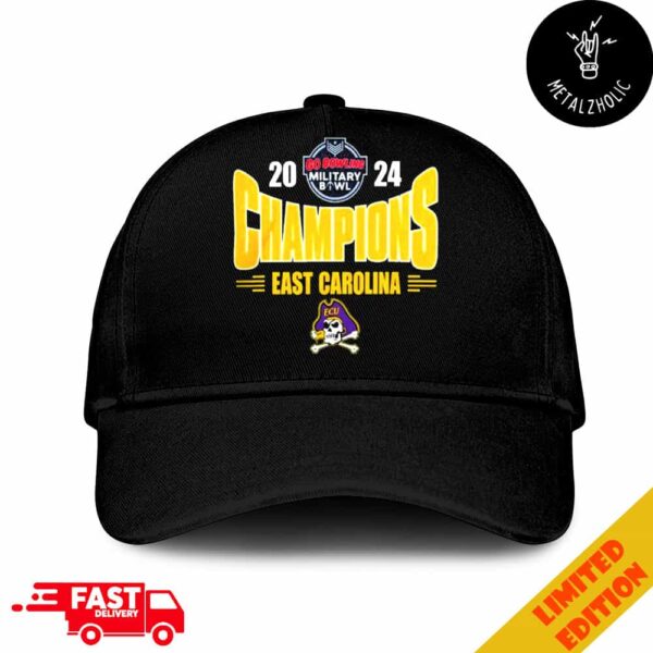 East Carolina Pirates Logo Go Bowling Military Bowl Champions 2024 Champs Tee NCAAF Bowl Games 2024-2025 Hat Cap