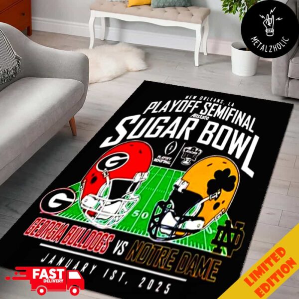 Georgia Bulldogs vs Notre Dame Fighting Irish 2025 Suger Bowl Matchup Helmet Head To Head January 1st 2025 NCAA Bowl Games Home Decor Rug Carpet