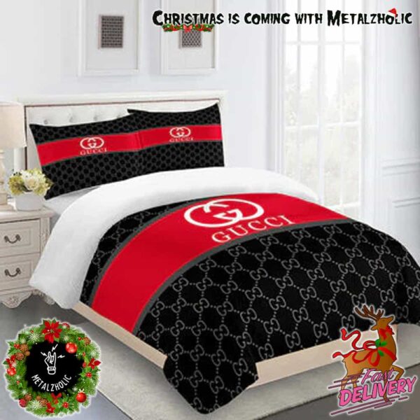 Gucci Bedding Set Black And Red Duvet Cover And Pillow Cases For Stylish Bedrooms