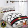 Gucci Big Logo In Blue Monogram Background Bedsheets With Pillow Cases Bedding Set