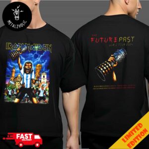 Iron Maiden The Future Past Tour 2024 1 And 2 December At Buenos Aires Argentina Movistar Arena With Malon Eddie With Winner World Cup 2022 Two Sides T-Shirt