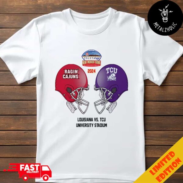 Isleta New Mexico Bowl NCAA 2024-2025 Bowl Games Louisiana Ragin’ Cajuns vs TCU Horned Frogs At University Stadium Skull Helmet Head To Head T-Shirt