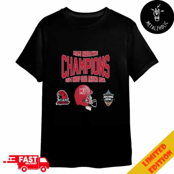 Miami Ohio Redhawks University Football 2024 Snoop Dogg Arizona Bowl Champions Helmet NCAA Bowl Games 2024-2025 Merchandise T-Shirt