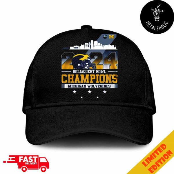 Michigan Wolverines 2024 Reliaquest Bowl Champions Helmet City Skyline NCAA Division Bowl Games Season 2024-2025 Hat Cap