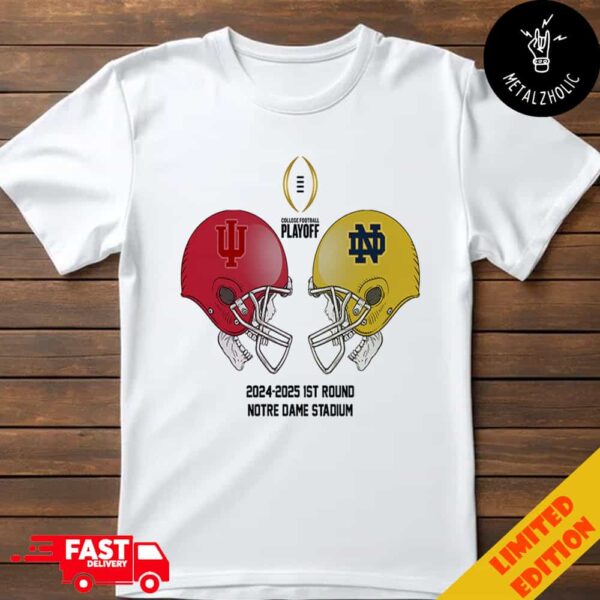 NCAA 2024-2025 Bowl Games CFP Playoff First RD Indiana Hoosiers vs Notre Dame Fighting Irish December 20th 2024 At Notre Dame Stadium Skull Helmet Head To Head T-Shirt