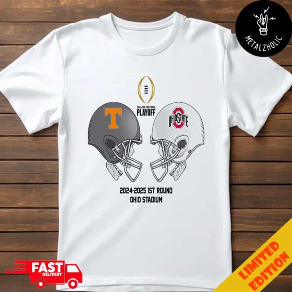 NCAA 2024-2025 Bowl Games CFP Playoff First RD Tennessee Volunteers vs Ohio State Buckeyes At Ohio Stadium Skull Helmet Head To Head T-Shirt