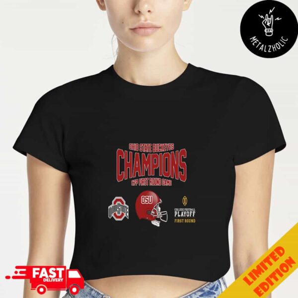 Ohio State Buckeyes University Football 2024 CFP First Round Game Winner Helmet NCAA Bowl Games 2024-2025 Cropped T-Shirt