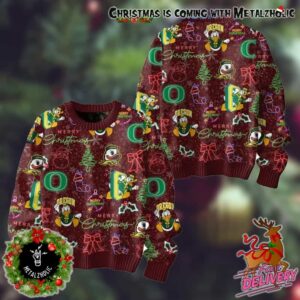 Oregon Ducks Merry 2024 Christmas Go Ducks Neon Sign Ugly Sweater NCAA Holiday Gifts