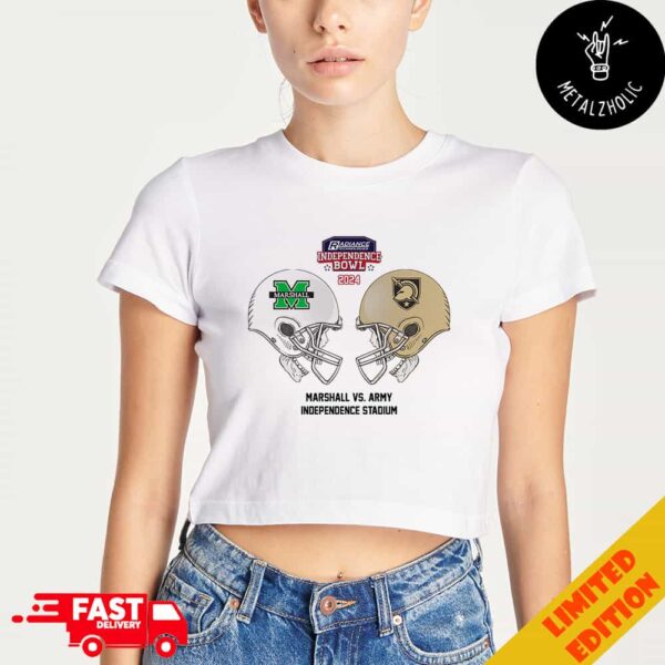 Radiance Technologies Independence Bowl NCAA 2024-2025 Bowl Games Marshall Thundering Herd vs Army Black Knights At Independence Stadium Skull Helmet Head To Head Cropped T-Shirt