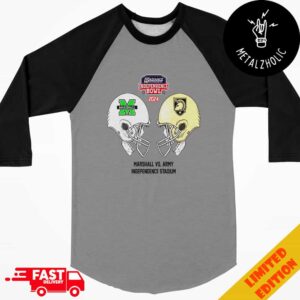 Radiance Technologies Independence Bowl NCAA 2024-2025 Bowl Games Marshall Thundering Herd vs Army Black Knights At Independence Stadium Skull Helmet Head To Head Raglan Shirt