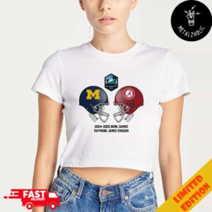 ReliaQuest Bowl NCAA 2024-2025 Bowl Games Alabama Crimson Tide vs Michigan Wolverines At Raymond James Stadium December 31 2024 Skull Helmet Head To Head Lady’s Cropped T-Shirt