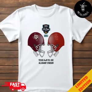 SRS Distribution Las Vegas Bowl NCAA 2024-2025 Bowl Games Texas AM vs USC Trojans At Allegiant Stadium Skull Helmet Head To Head T-Shirt