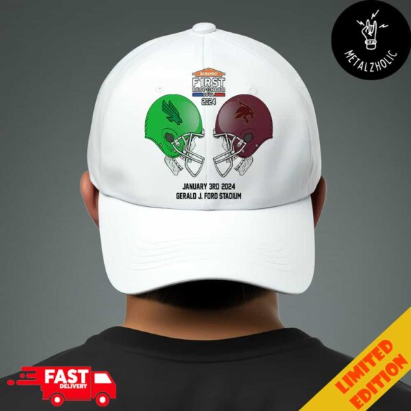 Servpro First Responder Bowl NCAA 2024-2025 Bowl Games North Texas Mean Green vs Texas State Bobcats At Gerald J Ford Stadium Skull Helmet Head To Head Classic Hat Cap