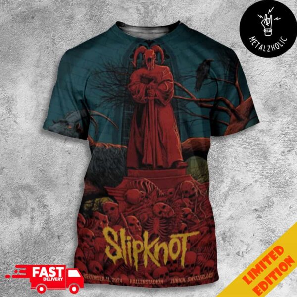 Slipknot Roars Into Zurich Tonight For Their 25th Anniversary December 11 2024 Hallenstadion Switzerland Here Comes the Pain Tour All Over Print T-Shirt