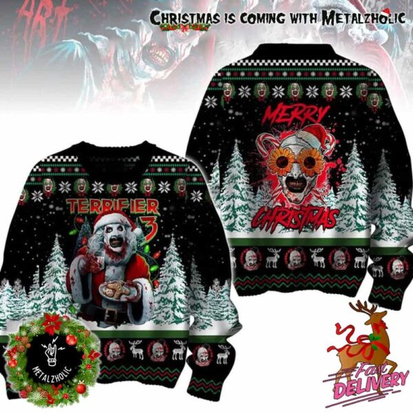 Terrifiers Merry Christmas Is Merry And Scary 2024 Ugly Sweater For Family