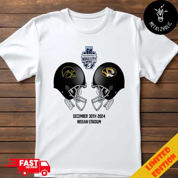 Transperfect Music City Bowl NCAA 2024-2025 Bowl Games Iowa Hawkeyes vs Missouri Tigers At Nissan Stadium Skull Helmet Head To Head T-Shirt