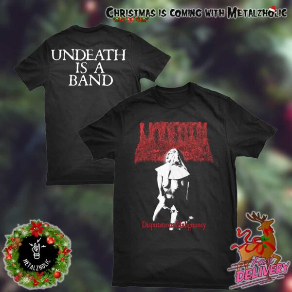 Undeath 2025 Chaos And Carnage Tour Undeath Is A Band Disputatious Malignancy Two Sides T-Shirt