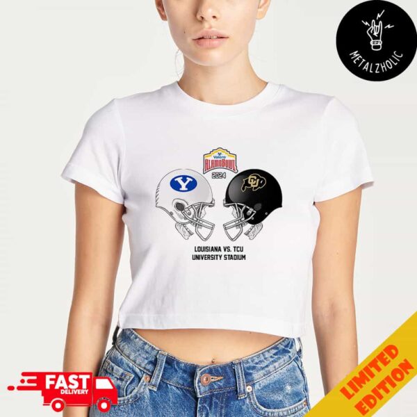 Valero Alamo Bowl NCAA 2024-2025 Bowl Games BYU Cougars vs Colorado Buffaloes At Alamodome Stadium Skull Helmet Head To Head Lady’s Cropped T-Shirt