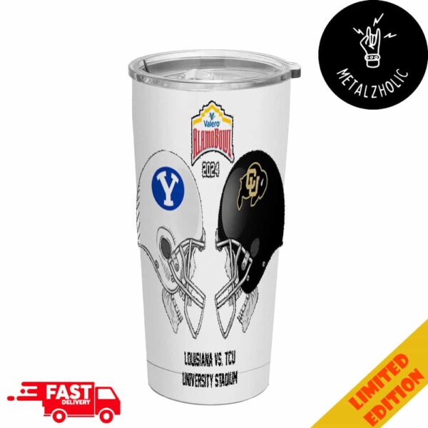 Valero Alamo Bowl NCAA 2024-2025 Bowl Games BYU Cougars vs Colorado Buffaloes At Alamodome Stadium Skull Helmet Head To Head Tumbler-Mug-Cup With Straw