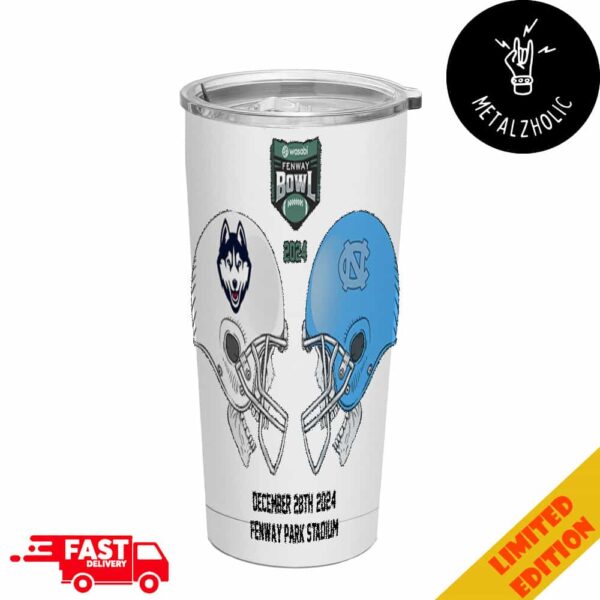 Wasabi Fenway Bowl NCAA 2024-2025 Bowl Games UConn Huskies vs North Carolina Tar Heels At Fenway Park Stadium Skull Helmet Head To Head Tumbler-Mug-Cup With Straw