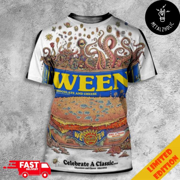 Ween Official 30th Anniversary Art Chocolate And Cheese Celebrate A Classic 1994-2024 All Over Print T-Shirt