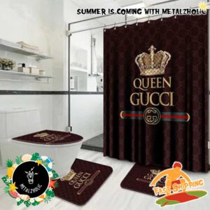 Gucci Logo Middle Crown With Brown Pattern Home Decor Bathroom Set