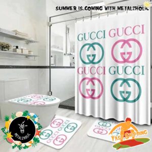 Gucci Logo Pink And Green Bathroom Home Decorations Bathroom Set