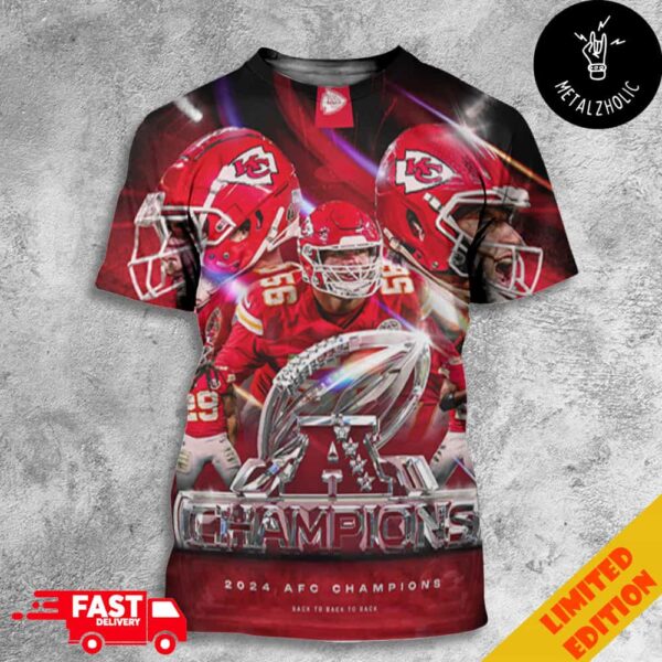 Kansas City Chiefs Is AFC Champions Three Years Running Congratulations 2024 AFC Back To Back To Back Champs All Over Print T-Shirt