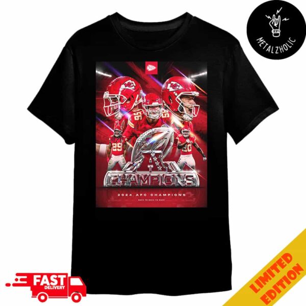 Kansas City Chiefs Is AFC Champions Three Years Running Congratulations 2024 AFC Back To Back To Back Champs Merchandise T-Shirt