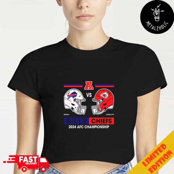 Kansas City Chiefs vs Buffalo Bills 2024 AFC Championship Helmet Head To Head Logo Cropped T-Shirt