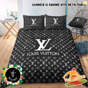 Louis Vuitton Logo Black And White Pattern Home Decorations Luxury Bedding Set