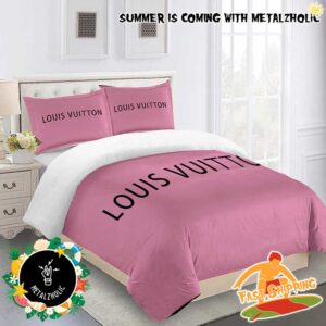 Louis Vuitton Logo With Dark Pink Pattern Home Decor Bedding Set With Pillow Cases