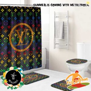 Louis Vuitton Multicolor With Golden Logo Circular Home Decor Bathroom Set