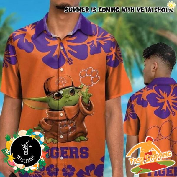 NCAA Clemson Tigers x Baby Yoda Floral Pattern Summer 2025 Hawaiian Shirt For Friends