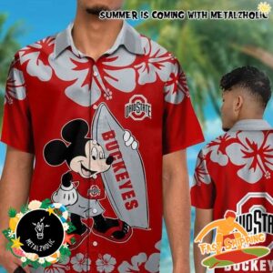 NCAA Ohio State Buckeyes x Mickey Mouse Summer Tropical And Floral Pattern Hawaiian Shirt