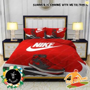 Nike Air Jordan Red Background Design Best Quality Home Decor Bedding Set With Pillow Cases