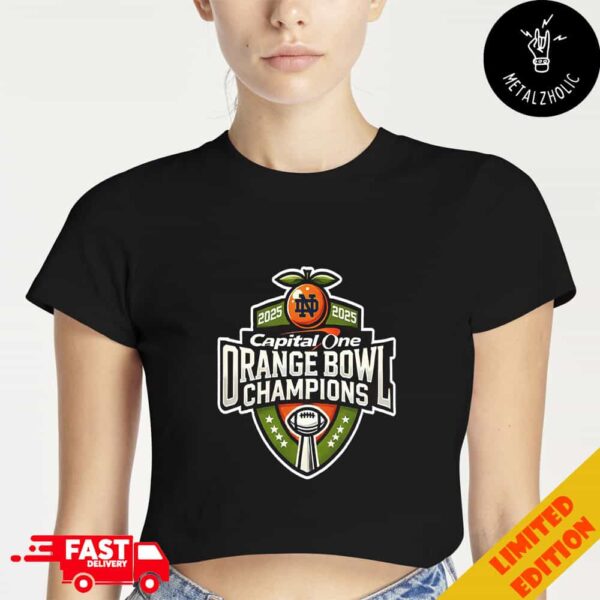 Notre Dame Fighting Irish Capital One Orange Bowl College Football Playoff Semifinal Champions NCAA Bowl Games Season 2024-2025 Logo Merchandise Cropped T-Shirt